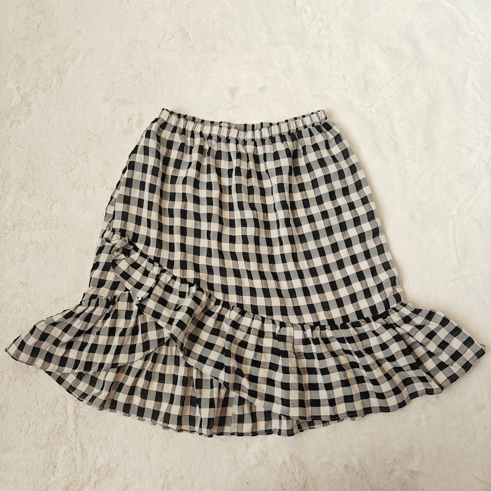 Cosmopolitan Women's Skirt Gingham Ruffle Hem Asymmetrical  Black‎ White Medium